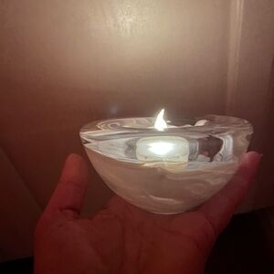 Kosta Boda Atoll Swedish, white Swirl, Tea Candle Holder.